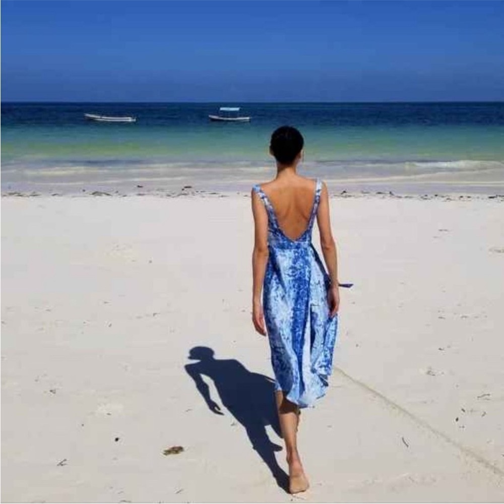 NWT Reformation Dress Garten Midi Wrap in Shibori Blue - Picture 8 of 14